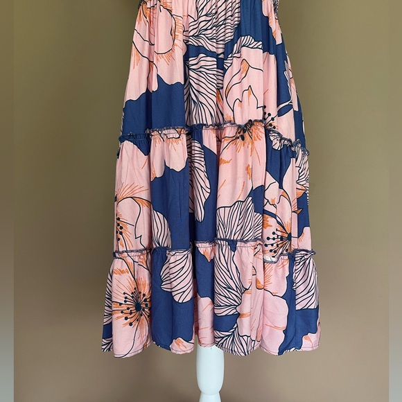 {Maaji} Smocked Chest Tiered Floral Mini Dress with Tie Straps - Womens Small - Picture 3 of 11